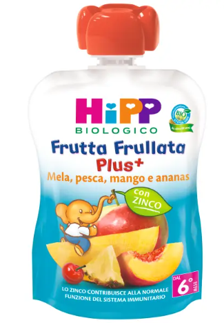 HIPP BIO FRUTTA FRULLATA PLUS MELA PESCA MANGO ANANAS CON ZINCO 90G